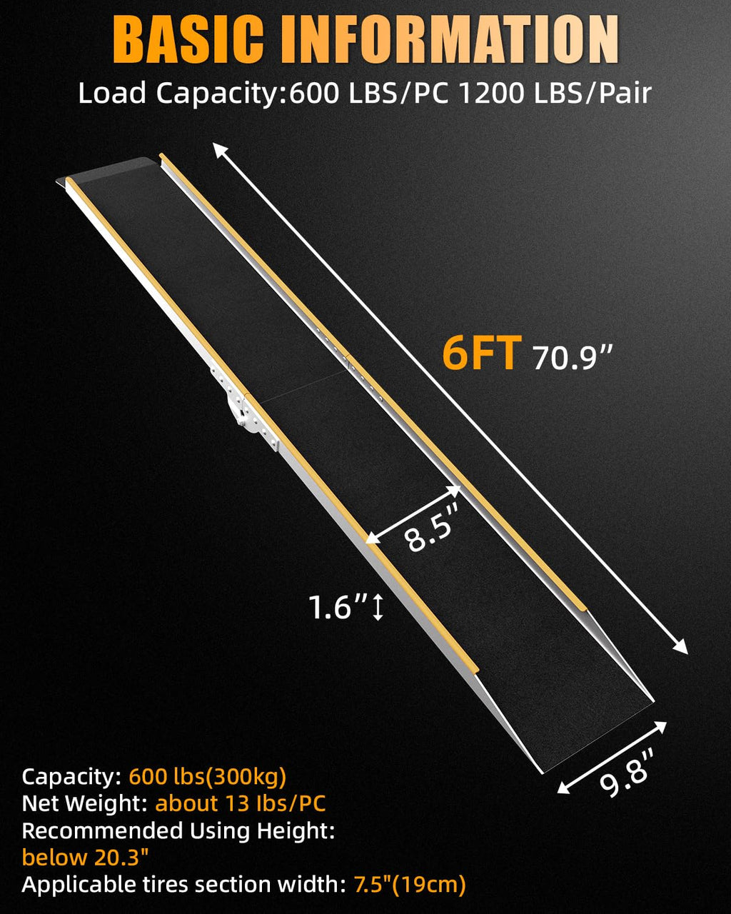 VNN Door Threshold Ramp, Threshold Ramps for Doorways, Ideal Entry Handicap Ramp for Elderly Wheelchairs, Carts, Scooters and Walkers, 27.6" L * 37.4" W Door Ramp (Alloy Iron, 800LBS)