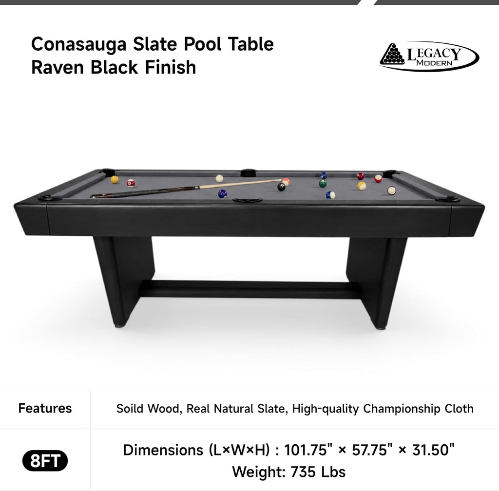 Legacy - Conasauga Slate Pool Tableï¼8FT, Raven Finishï¼