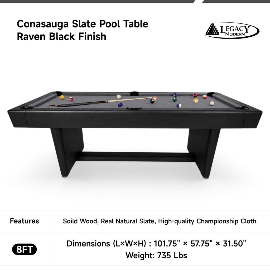 Legacy - Conasauga Slate Pool Tableï¼8FT, Raven Finishï¼