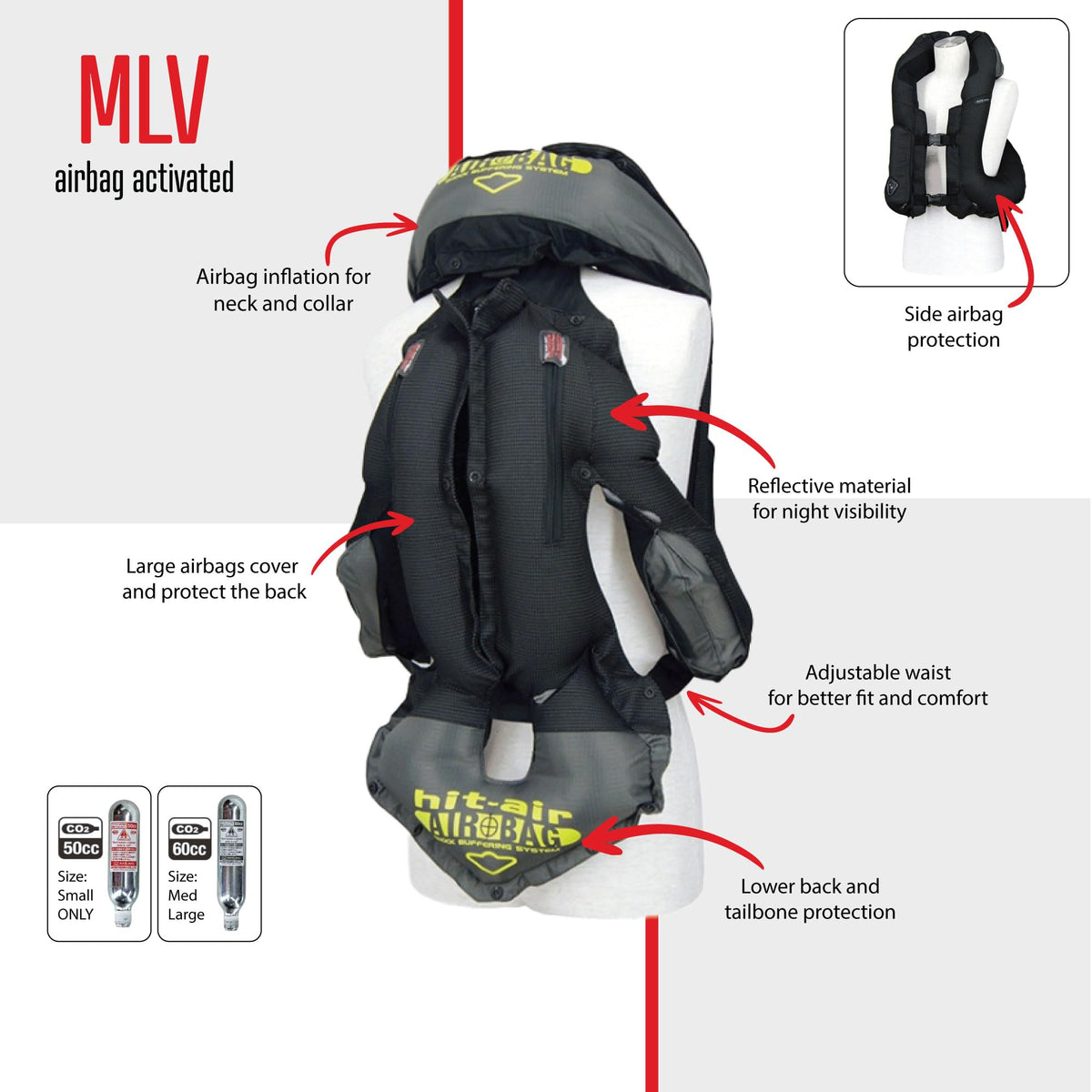 Hit-Air MLV Motorcycle Airbag Vest, Automatic CO2 Deployment