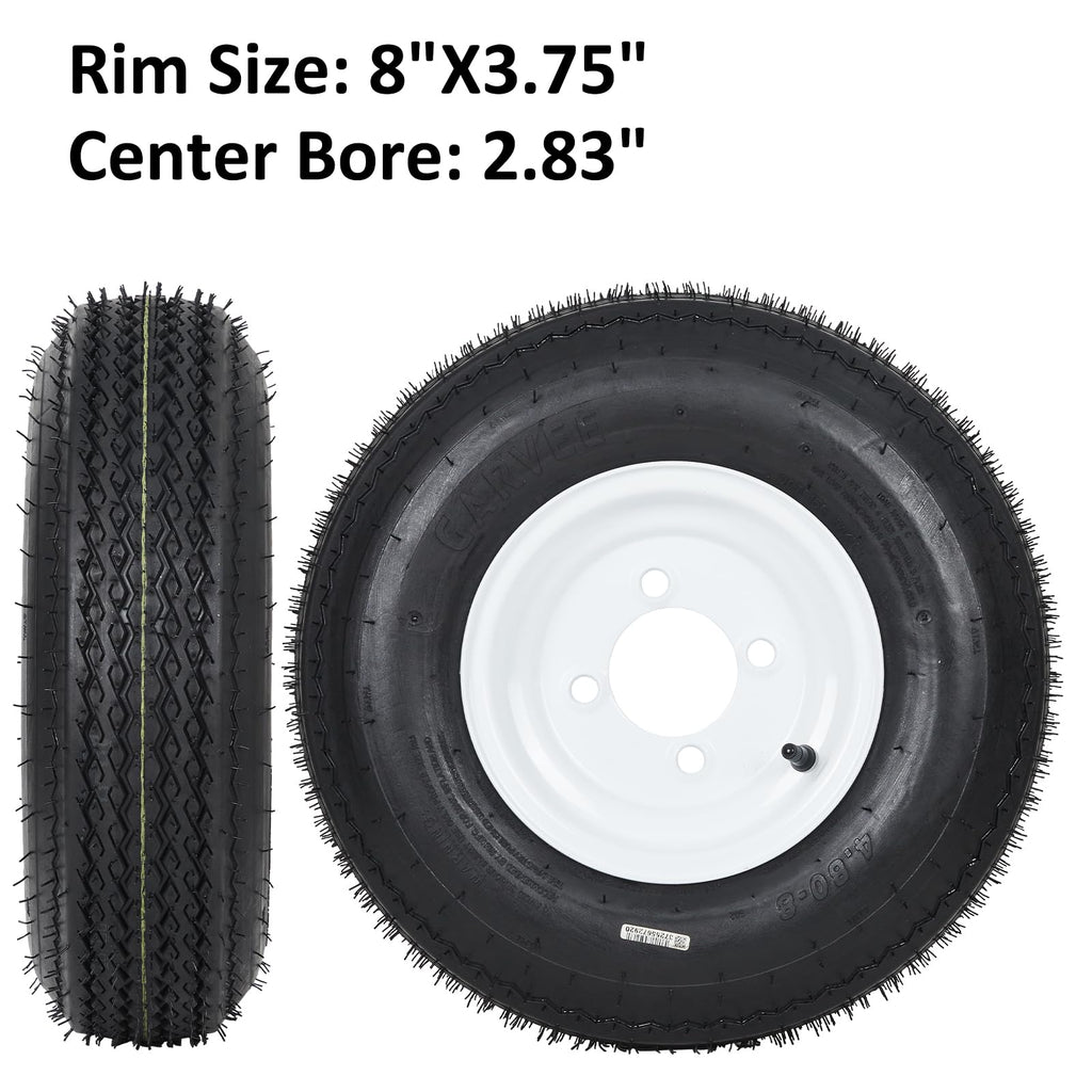Garvee 2-Pack Trailer Tires On Rim 5.30-12 530-12 530X12, Load Range C, 6PR, 5 Lug 12 In. White Spoke Wheel, 5 On 4.5" Durable Trailer Tire Travel/Camper/Utility/Boat, Set of 2