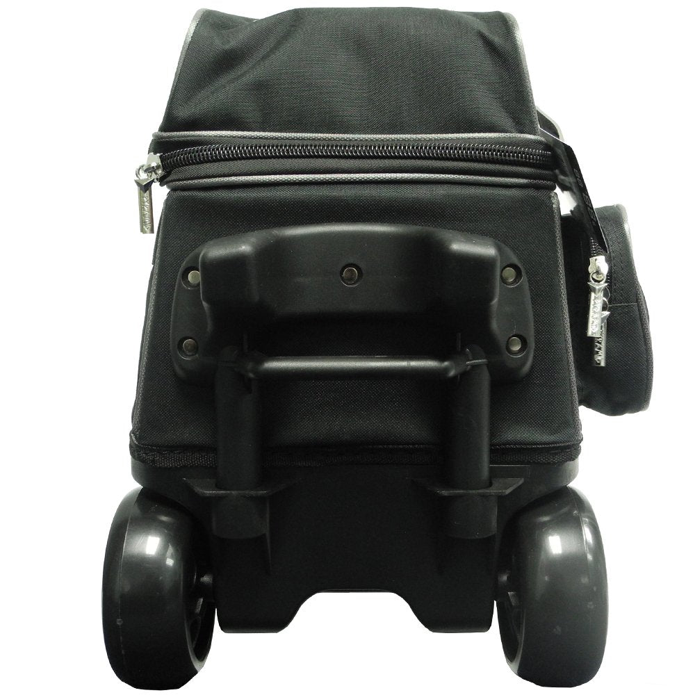 Pyramid Path Premium Deluxe 2 Ball Double Roller Bowling Bag With Large Separate Shoe Compartment (Up To US Mens Size 15) and Oversized Accessory Pocket, Retractable Locking Handle - Extends to 37"