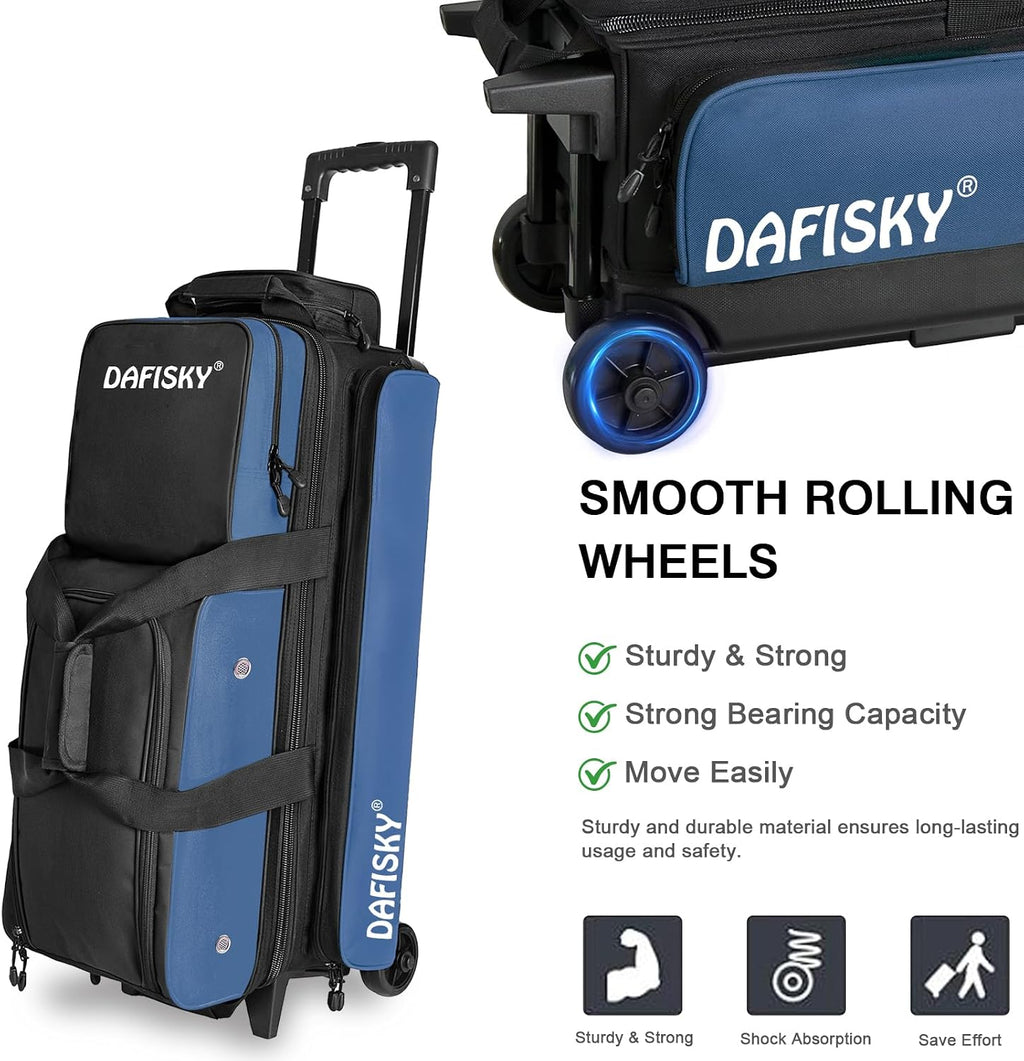 DAFISKY 3 Ball Bowling Bags, Roller Bowling Bag with Retractable Handle