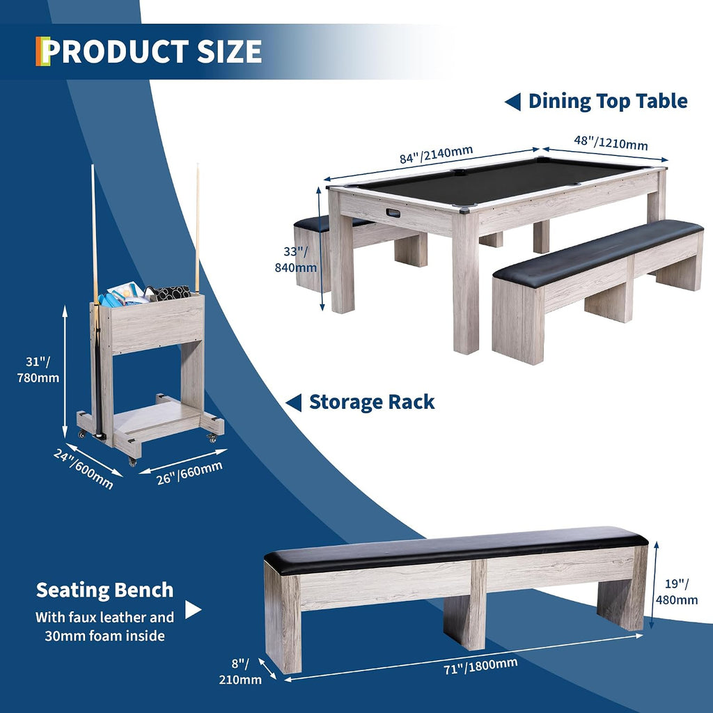 Garvee 7FT 3-in-1 Pool Table Dining Top & Ping Pong