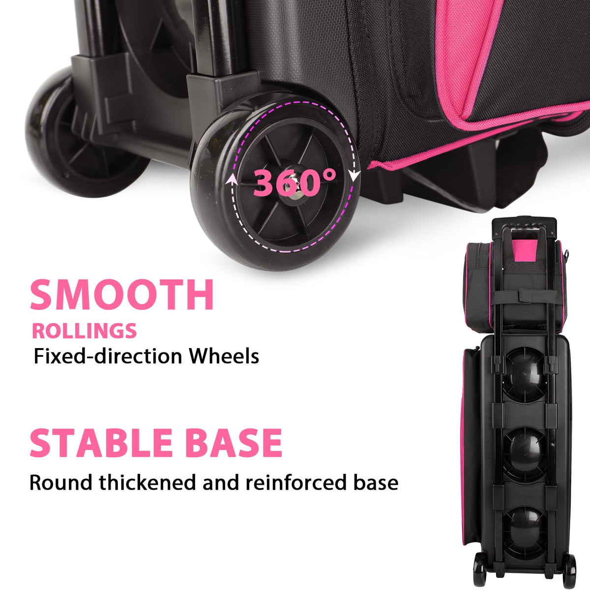 Goloni 3 Ball Bowling Bag with Wheels, Rolling Bowling Roller Bag with Retractable Handle for Balls & Bowling Accessories