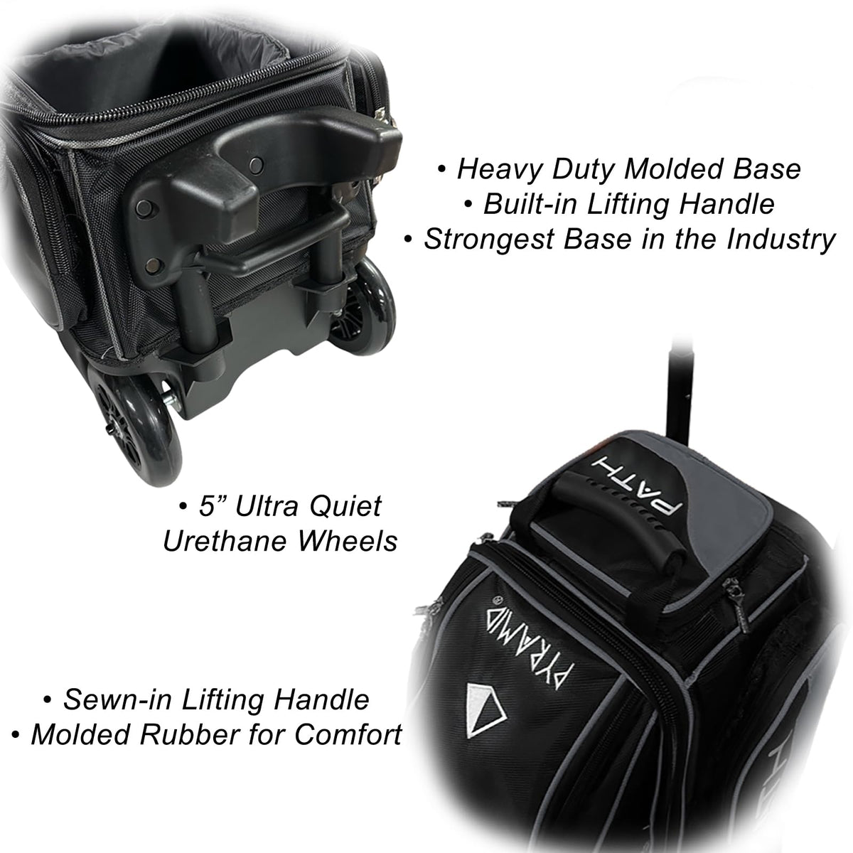 Pyramid Path Triple Premium Deluxe Roller Bowling Bag With Extra Large Separate Shoe Compartment (Up To US Mens Size 16) and 5 Accessory Pockets, 5" Wheels, Retractable Locking Handle - Extends to 42"