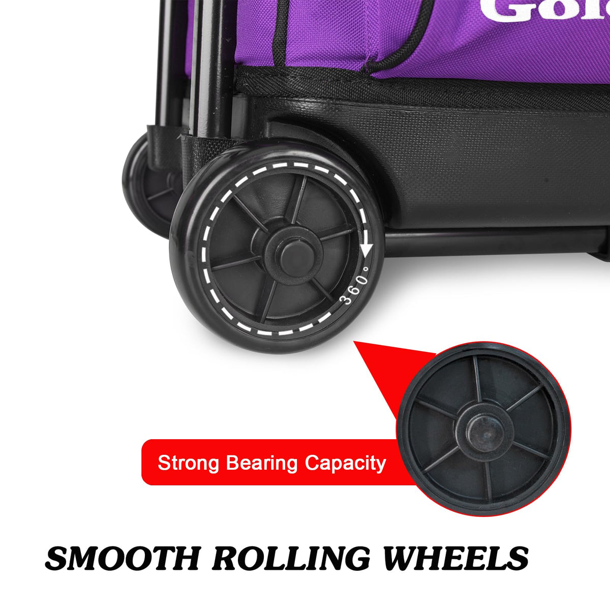 Goloni 3 Ball Bowling Bags with Wheels,Rolling Bowling Ball Bag for 3 Bowling Balls & Bowling Accessories -Retractable Handle Extends to 38"