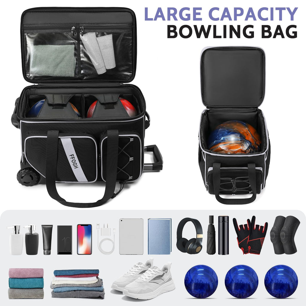 3-4 Ball Bowling Bag with Wheels, Bowling Roller with Add-on Tote Set