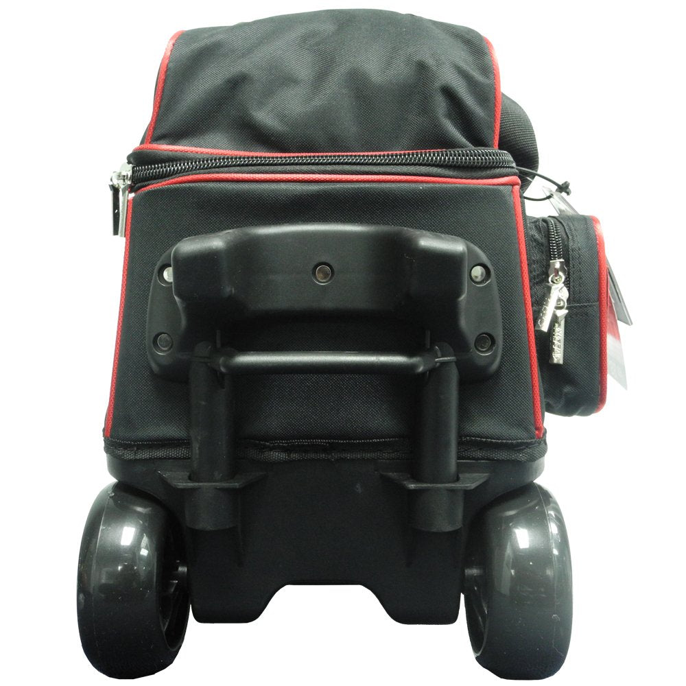 Pyramid Path Premium Deluxe 2 Ball Double Roller Bowling Bag With Large Separate Shoe Compartment (Up To US Mens Size 15) and Oversized Accessory Pocket, Retractable Locking Handle - Extends to 37"