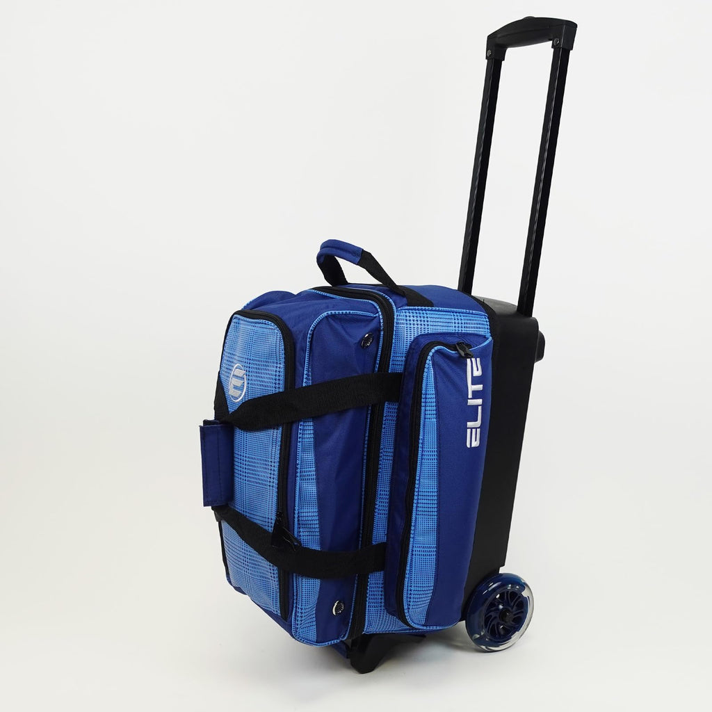 ELITE Deluxe 2 Ball Bowling Bag with 5" Smooth Wheels - Large Accessory Pocket, Shoe Compartment, 36" Extendable Handle