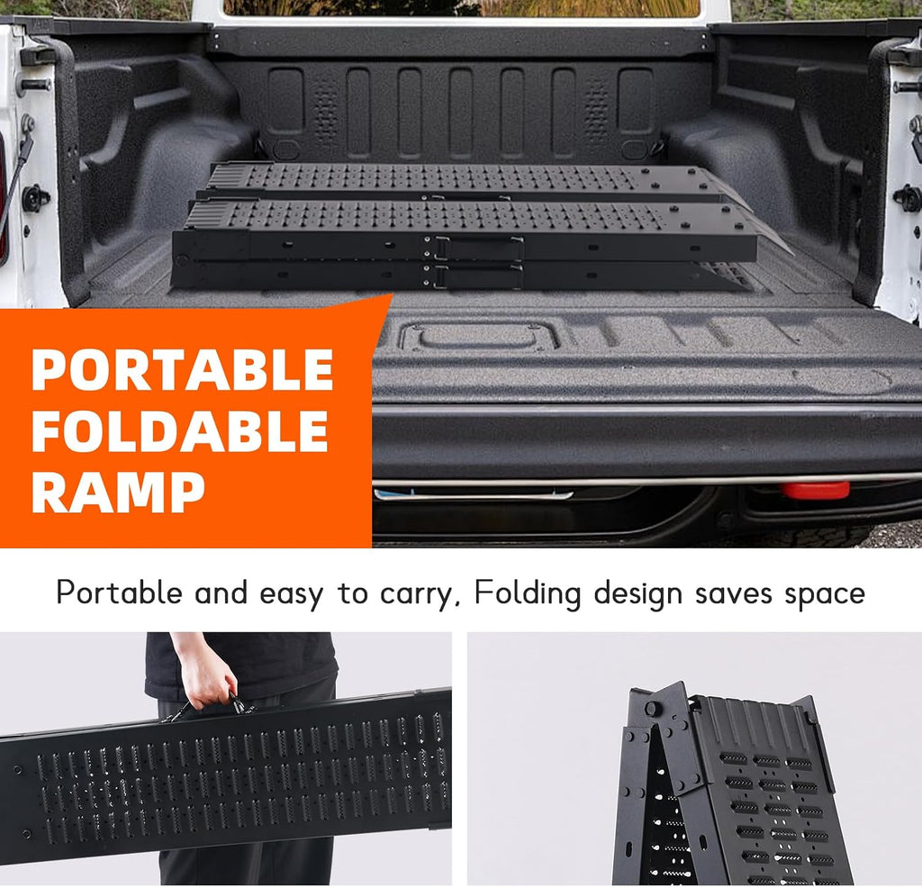 72.5" Heavy Duty Folding Loading Ramps with Sandblasted Finish, 1500lb Capacity, Ideal for Motorcycles, Lawn Mowers, ATVs, UTVs, and More â Pack of 2 with Safety Straps and Gloves