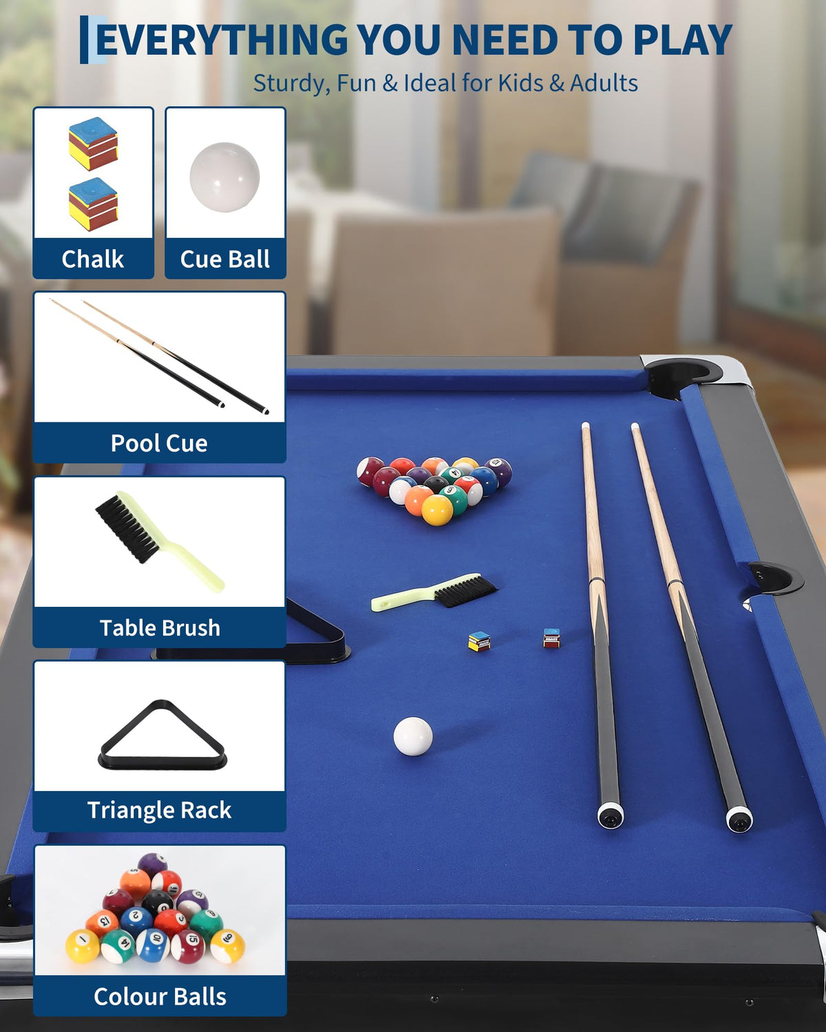 6,7 Foot Foldable Pool Table, Portable Billiards Table for Adults with Full Accessories Set, Mesa De Billar Includes 16 Balls, 2 Cue Sticks, Chalk, Rack & Brush, Game Room Table for Home