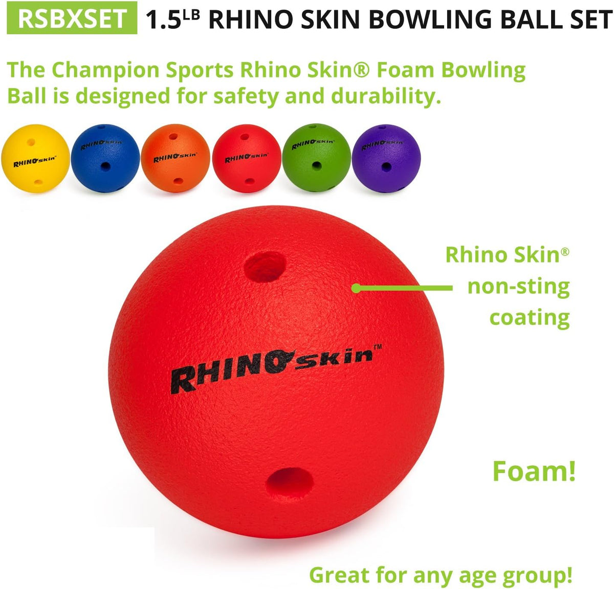 Champion Sports Foam Bowling Ball: Rhino Skin Soft - 1.5 Lb Set of 6 Colors