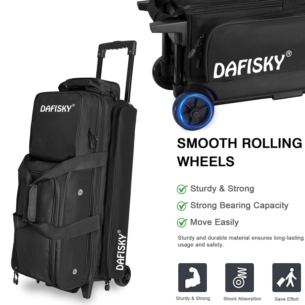 DAFISKY 3 Ball Bowling Bags, Roller Bowling Bag with Retractable Handle