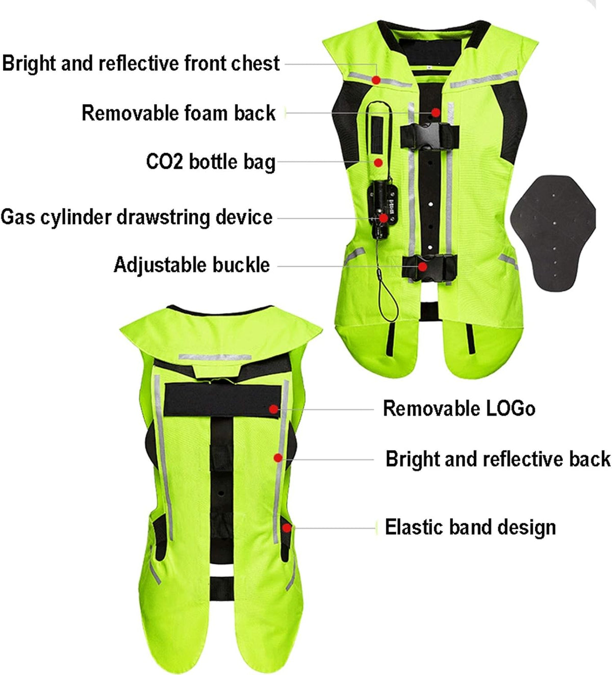 Airbag Vest Motorcycle Cylinder Vest 0.3 Seconds to Trigger The Airbag, with Back Protection Protect Back, Neck, Chest Suitable for Outdoor Riding, Horse Riding Safety Equipment