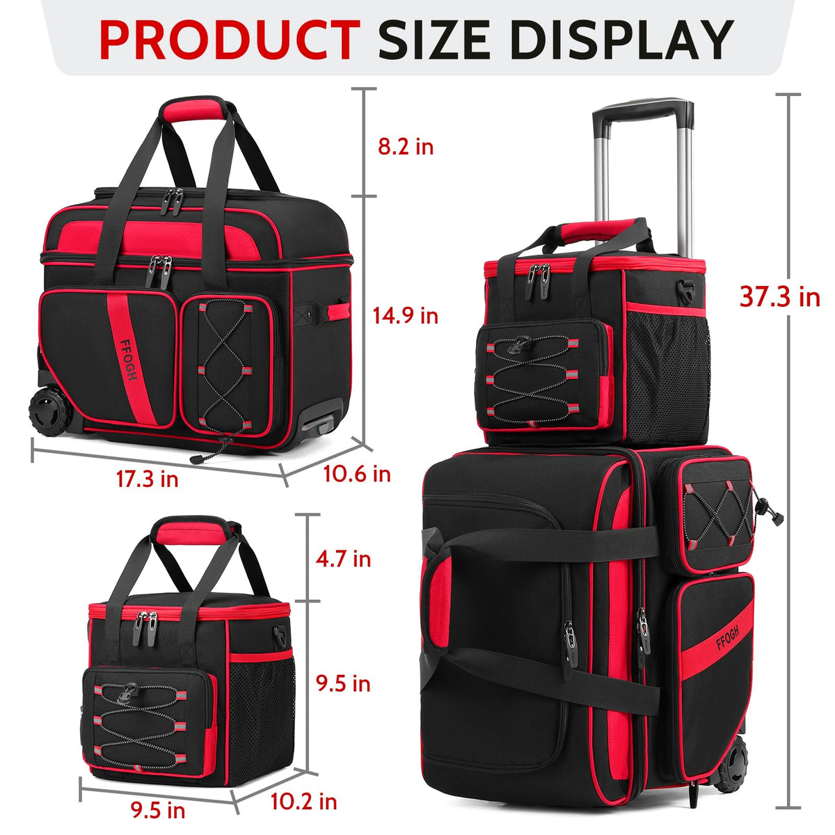 3-4 Ball Bowling Bag with Wheels, Bowling Roller with Add-on Tote Set