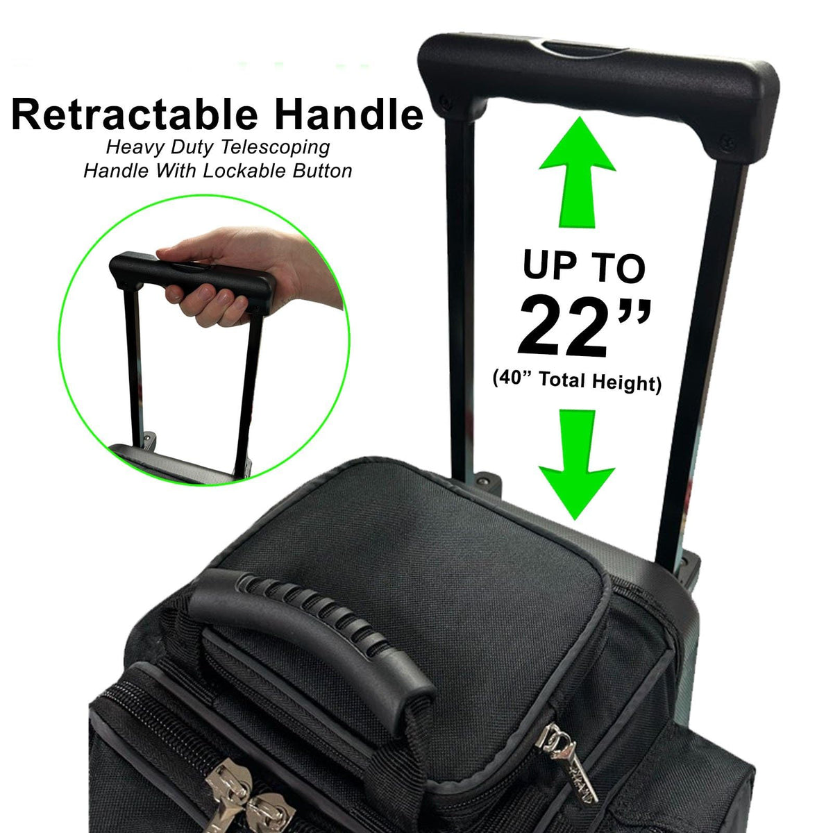 Pyramid Deluxe Double Roller 2 Ball Bowling Bag with Large Separate Shoe Compartment (Up To 2 Pairs Of Shoes) and Accessory Pockets, Sturdy Square Handle - Extends to 40" - Pro Options Available