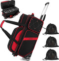 BOSSTIN 3 Ball Bowling Bags with Wheels, Secure Adhesive Fixed Ball Cup & Shoe Compartment, Bowling Ball Bag 3 Ball Roller with Multi-Pockets