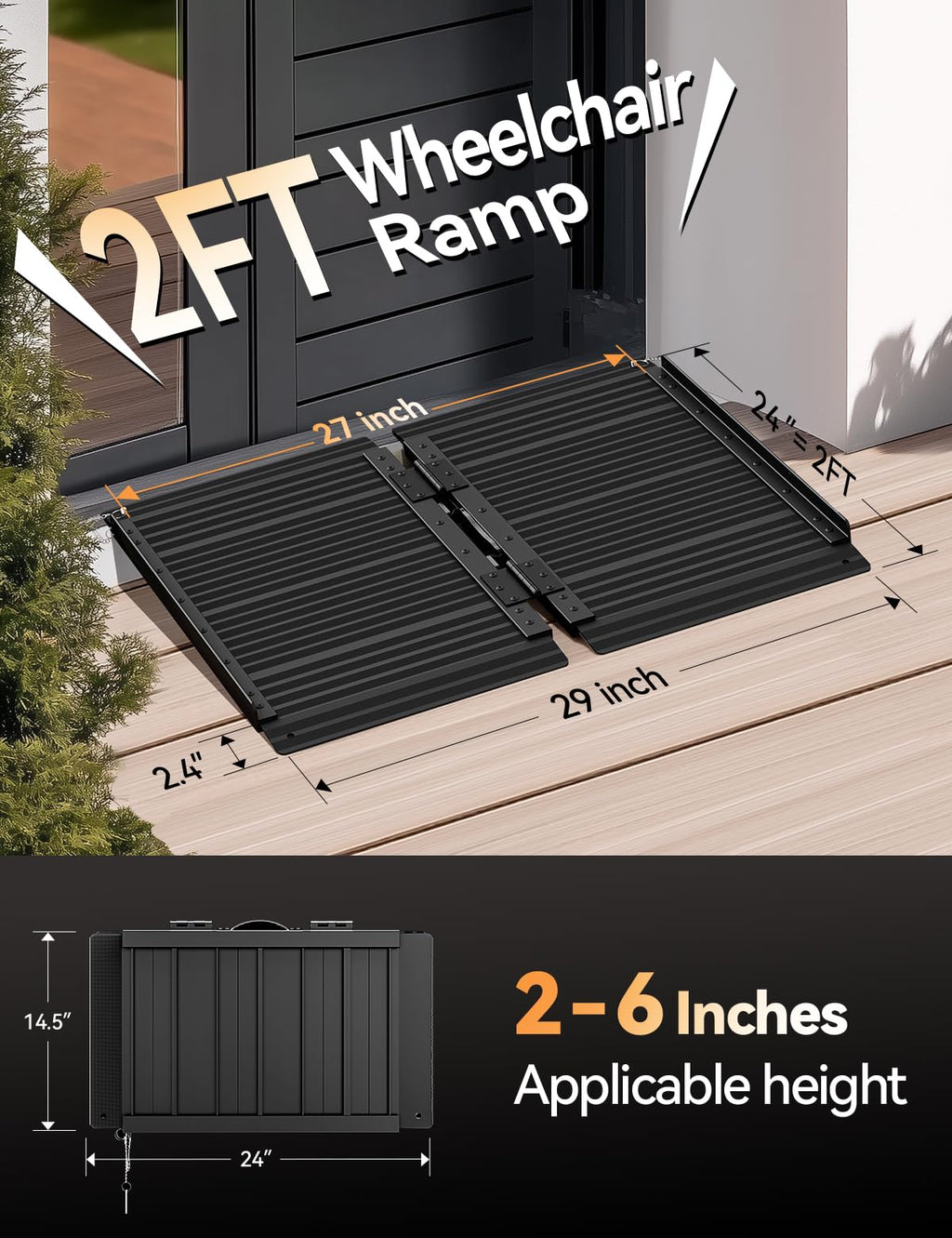 FACHNUO Black Aluminum 3FT Wheelchair Ramp, All-Weather Use, Easy to Clean