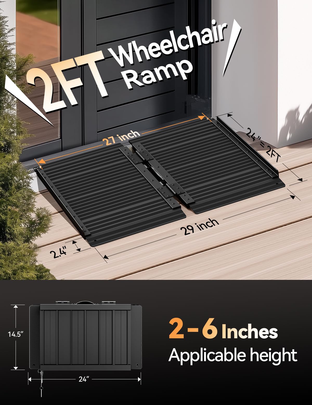 FACHNUO Black Aluminum 3FT Wheelchair Ramp, All-Weather Use, Easy to Clean