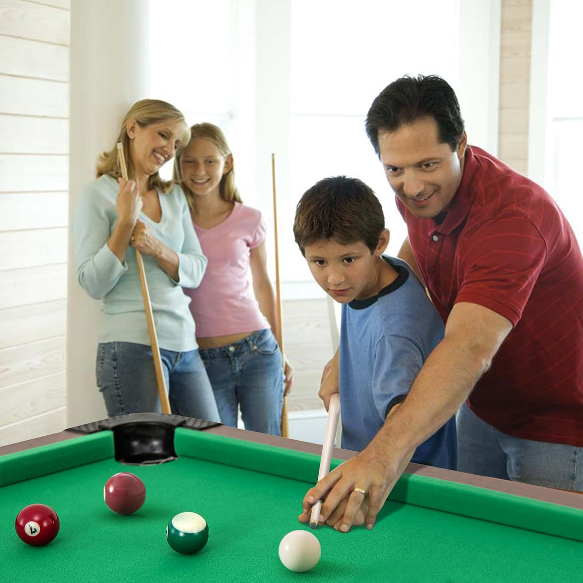 GYMAX Pool Table, 48 Inch Wooden Billiard Tables with 16 Balls, 2 Cue Sticks, 2 Chalks and Brush, Snooker Table Mini Pool Table for Kids, Family, Party