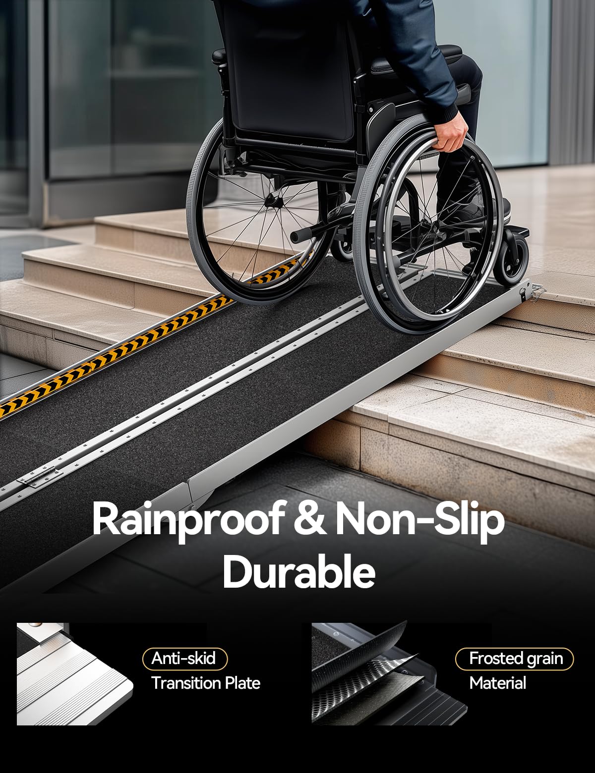 FACHNUO Black Aluminum 3FT Wheelchair Ramp, All-Weather Use, Easy to Clean