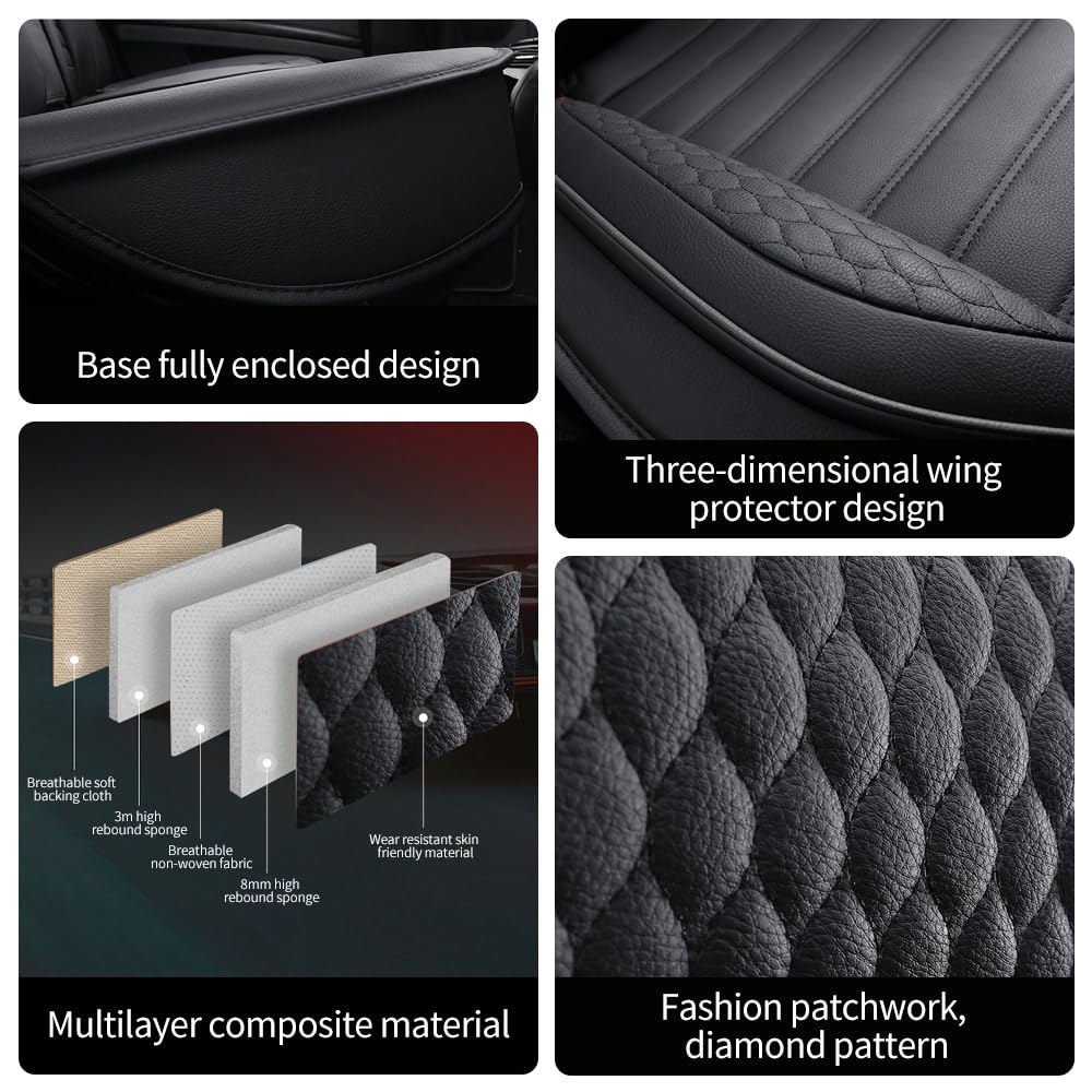 Leather Car Seat Covers for Chevy Avalanche 2002-2013,Car Seat Covers Full Set,Seat Covers with Safety,Waterproof Seat Cover Compatible Airbag(5pcs Black&Red Bars Luxury)