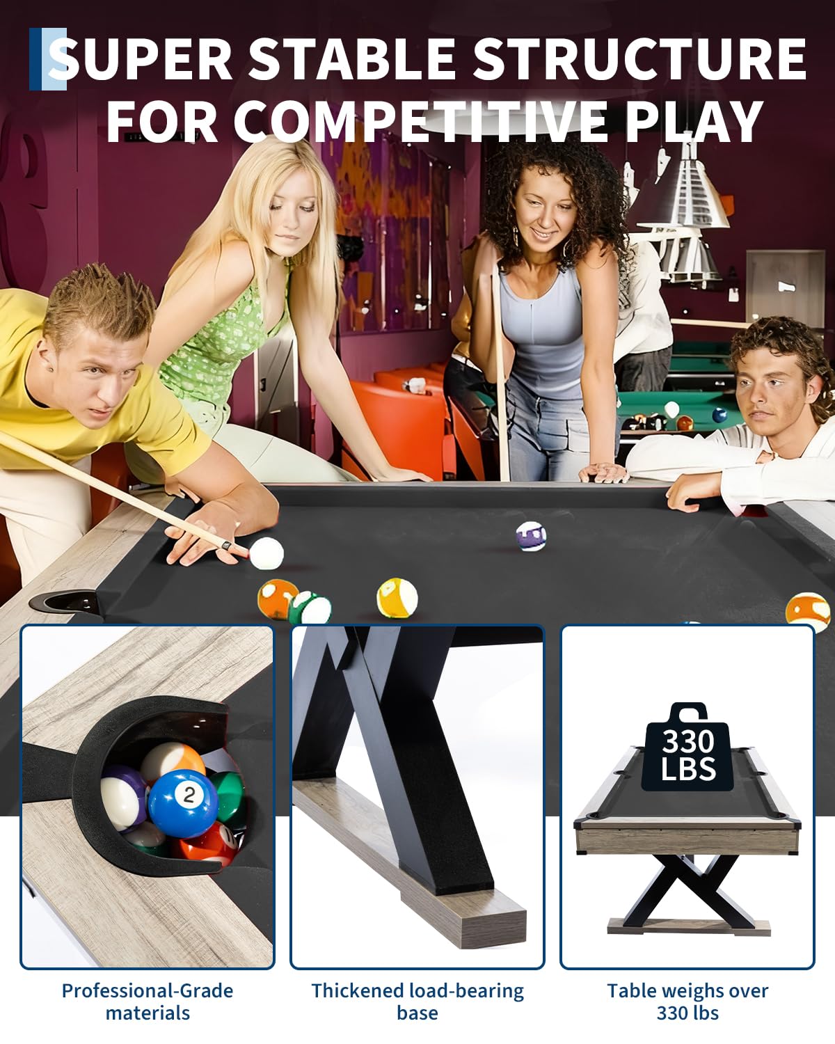 Garvee 7 FT Pool Table, Metal K-Leg Billiard Table