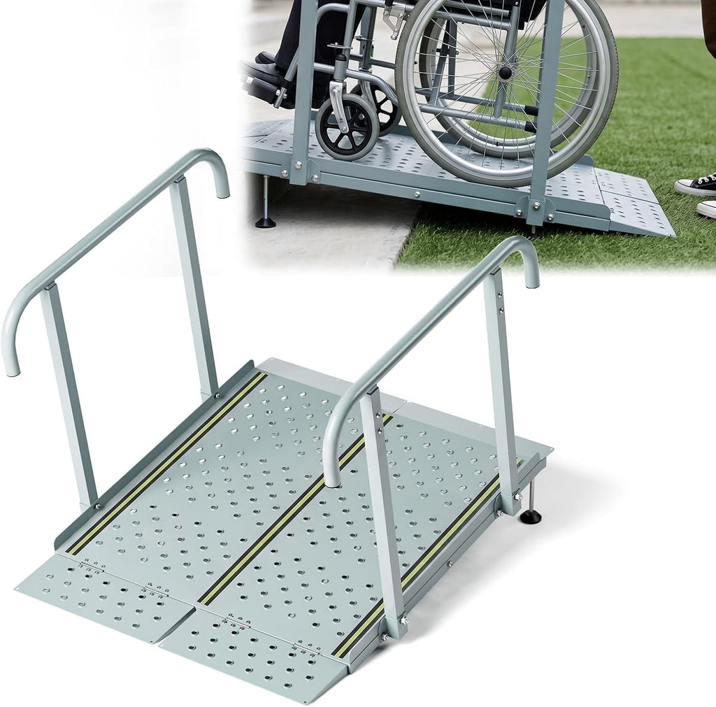 RDCMKL Wheelchair Ramp with Handrails, 3-10" Rise, Non-Slip, Carbon Steel
