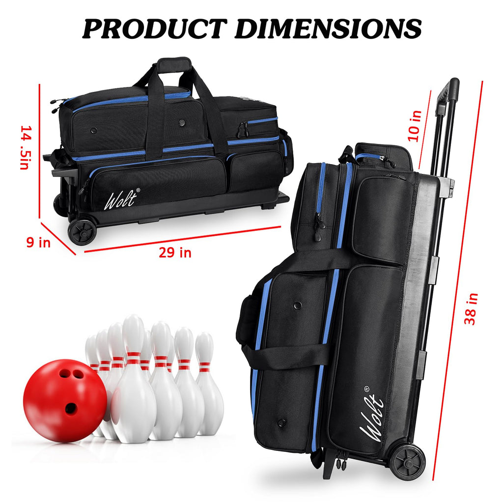 WOLT 3 Ball Bowling Bags with Wheels,Retractable Handle Extends to 38ââ