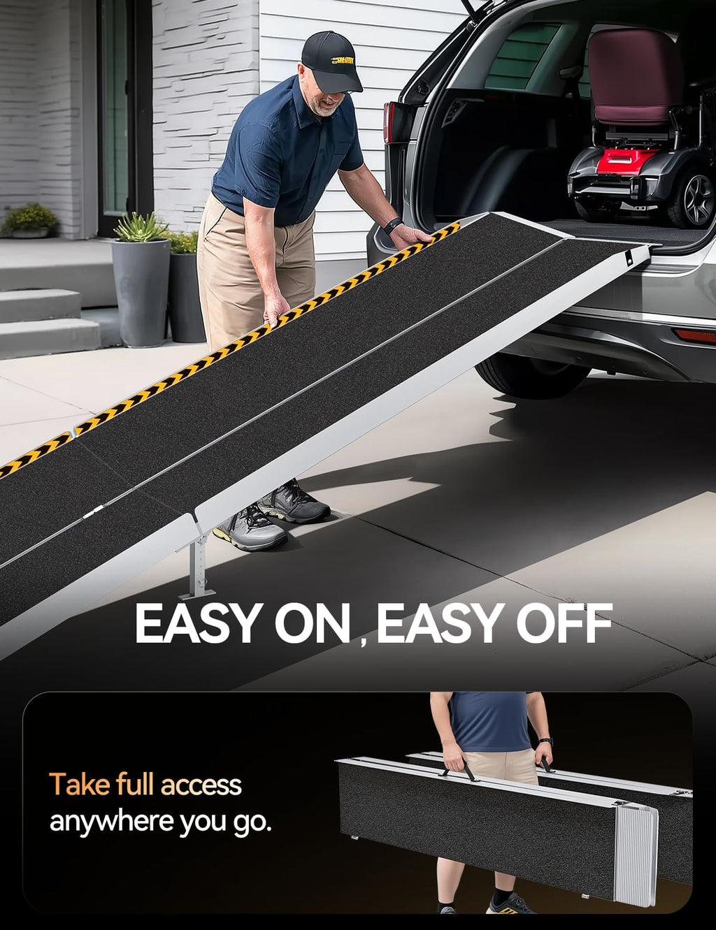 FACHNUO Black Aluminum 3FT Wheelchair Ramp, All-Weather Use, Easy to Clean