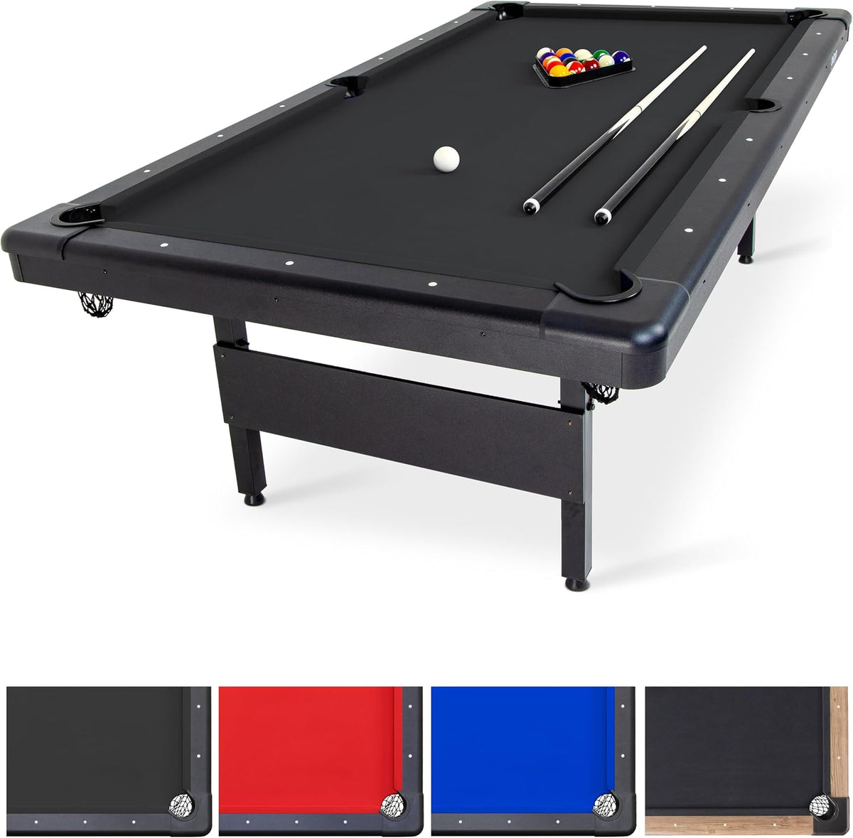 GoSports 6, 7, or 8 ft Portable Billiards Tables - No Assembly, Includes Set of Balls, 2 Cue Sticks, Chalk, Felt Brush
