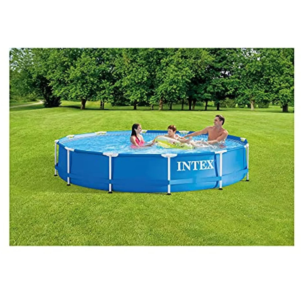 Intex 12 Ft x 30 Inches Metal Frame Set Above Ground Swimming Pool with Filter & Cover