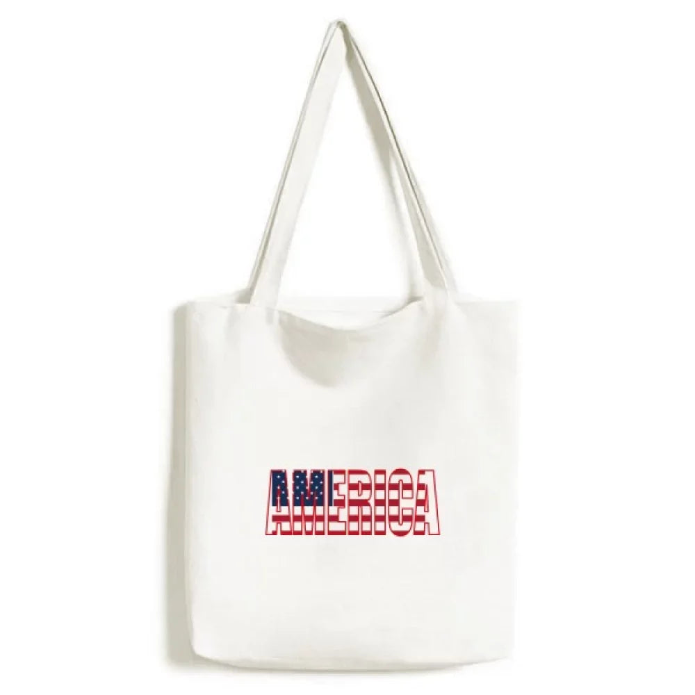 America USA Country Flag Name Tote Canvas Bag Shopping Satchel Casual Handbag