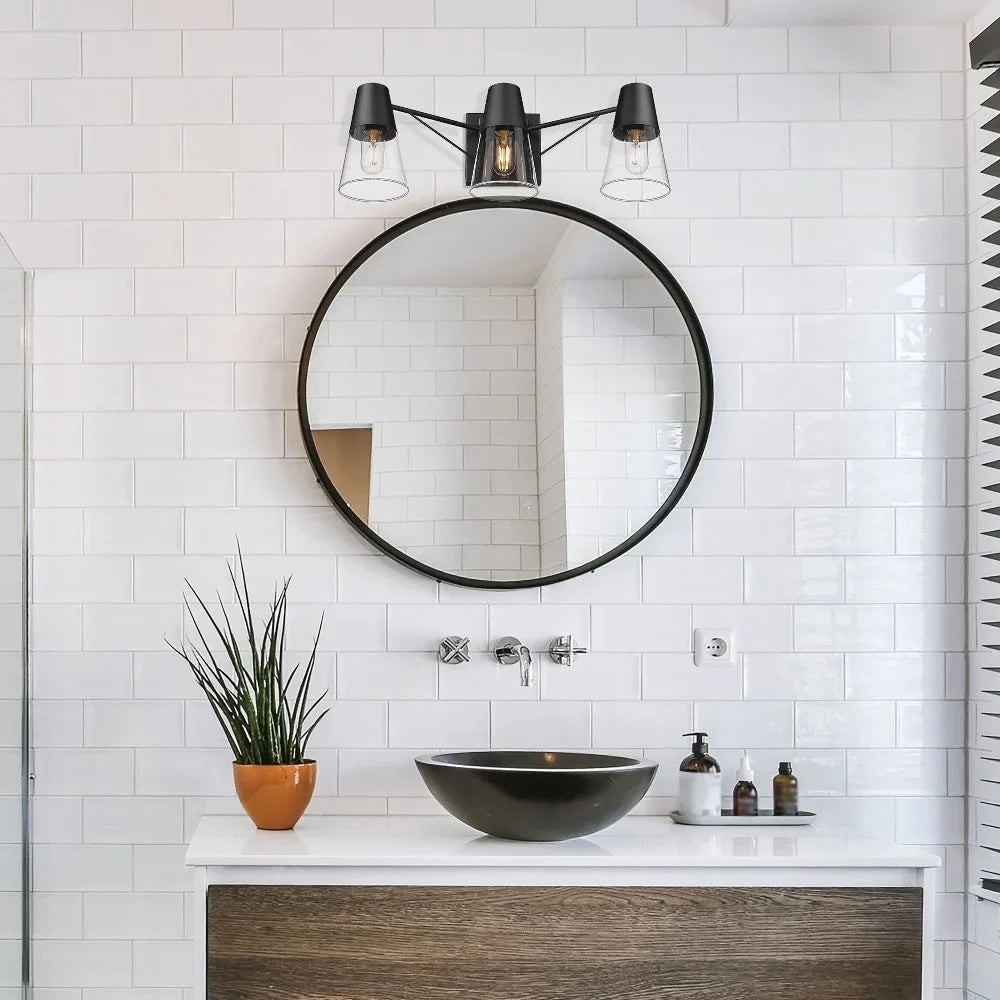 Golden Lighting Ryker 3-Light Metal/Glass Bath Vanity in Matte Black/Clear