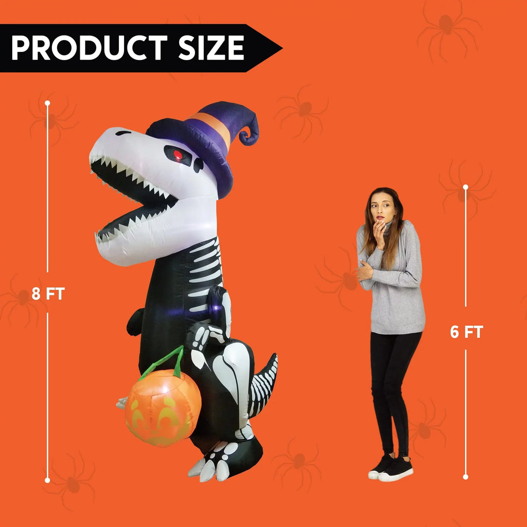 Joiedomi Halloween 8 FT Inflatable Skeleton Dinosaur with Build-in LEDs Blow Up Inflatables for Halloween Party Indoor, Outdoor, Yard, Garden, Lawn Decorations