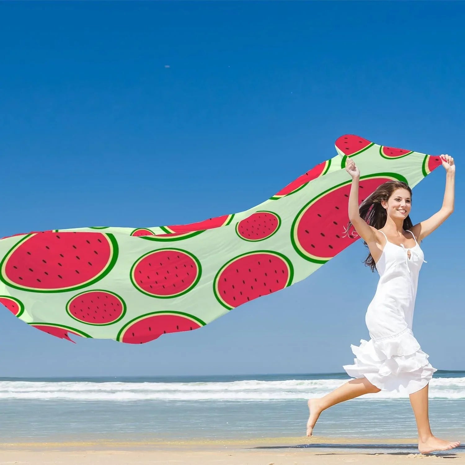 Hyjoy Watermelon With Seeds Long Silk Neck Scarf Lightweight Shawl Wrap Scarves for Women Girls