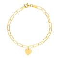 SZUL Women's 14K Solid Yellow Gold Heart Charm Paper Clip Bracelet