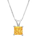 Clara Pucci Yellow,Large White Gold 3Ct Natural Citrine Princess Cut Solitaire Pendant Necklace For November