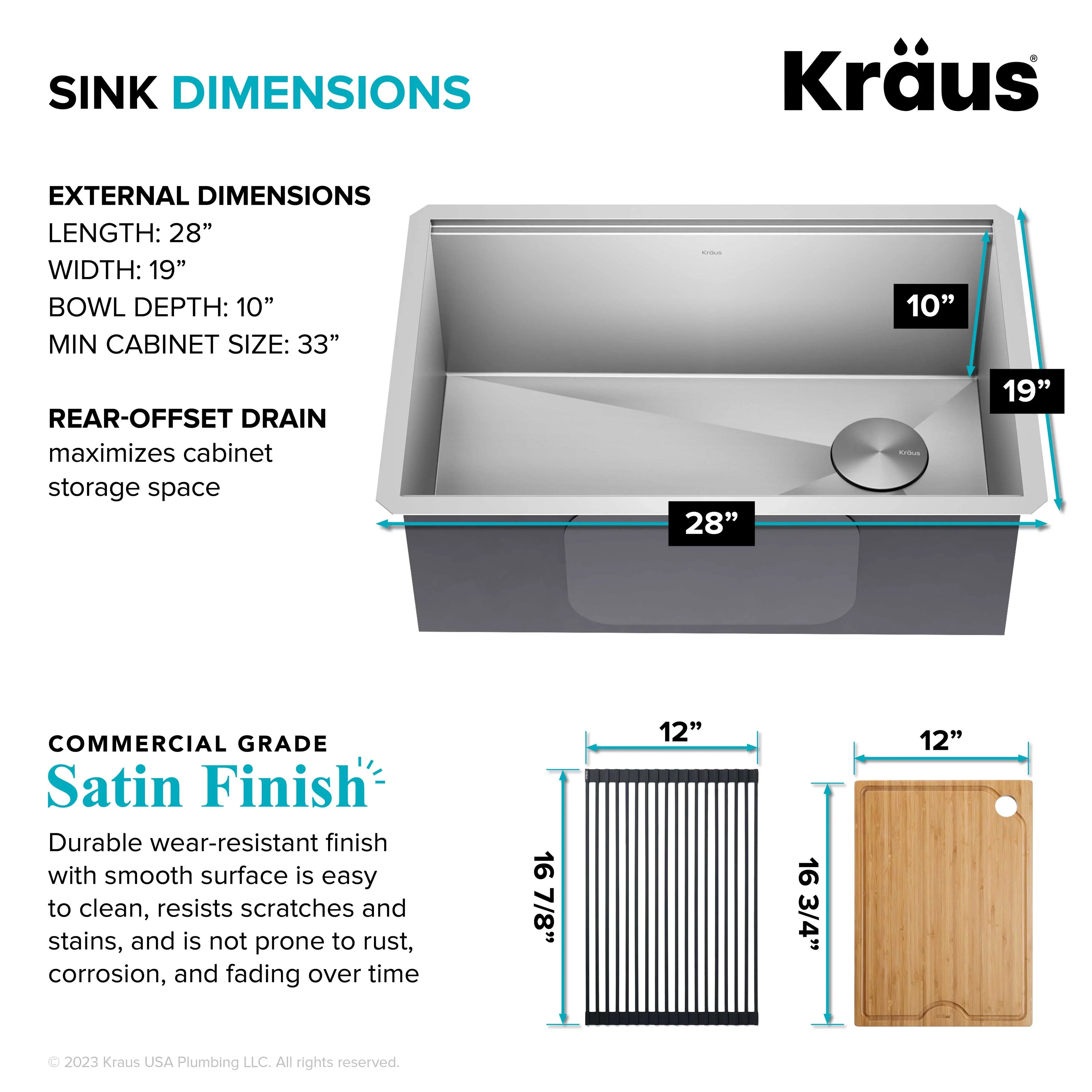 Kraus Kore 28Undermount Workstation 16 Gauge Stainless Steel Single Bowl Kitchen Sink with Accessories
