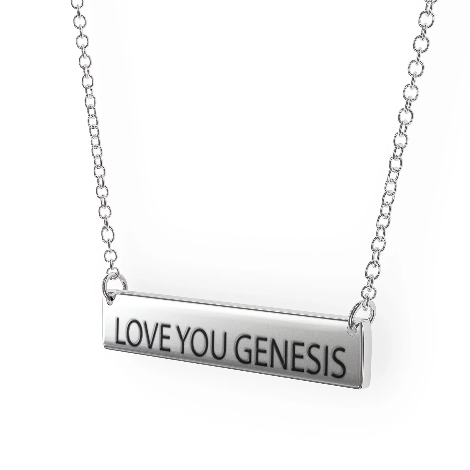 Love You Genesis Women's Bar Pendant Necklace Sterling Sliver