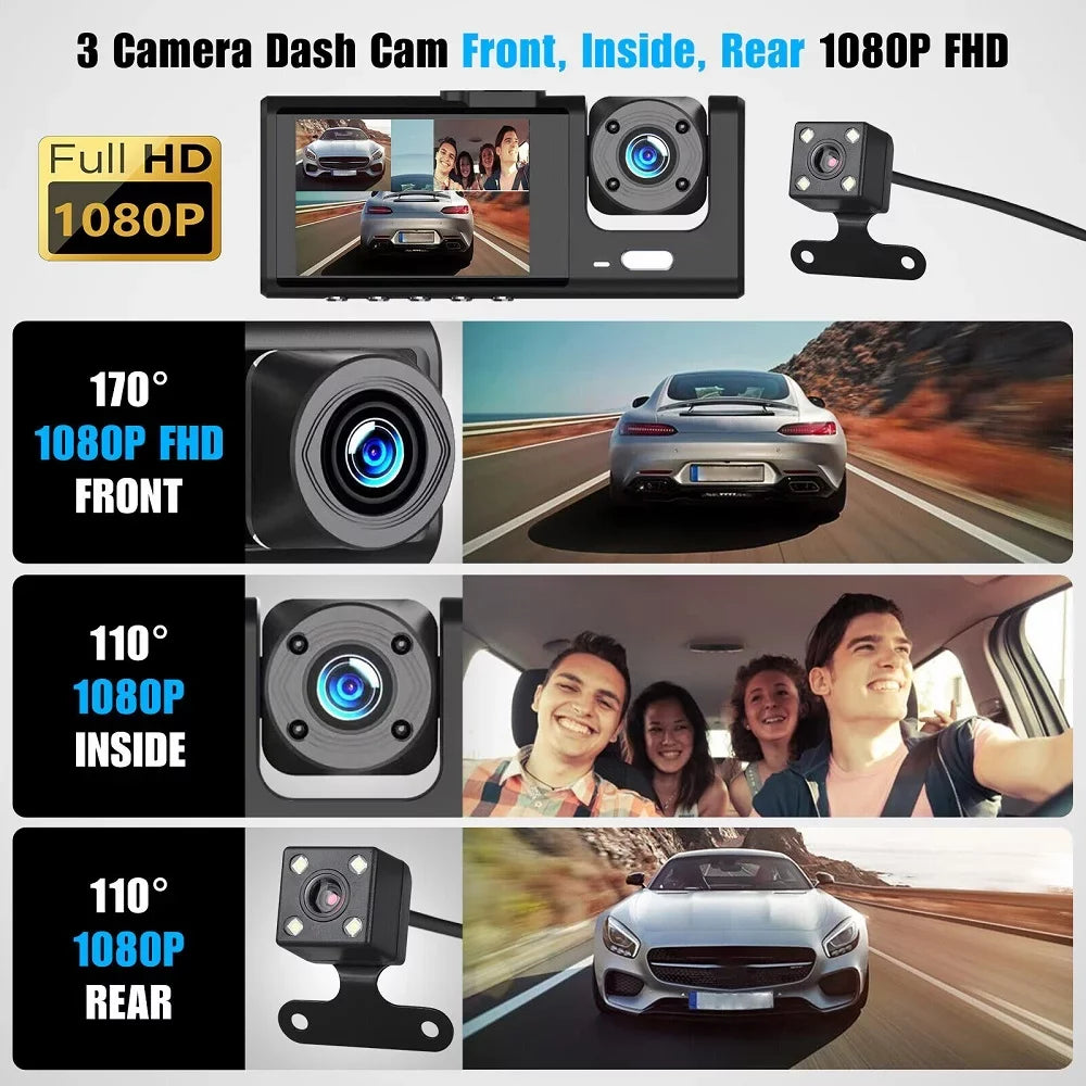 New HD 1080P Car Dual Lens Dash Cam Front Rear Inside Video Recorder Camera G sensor