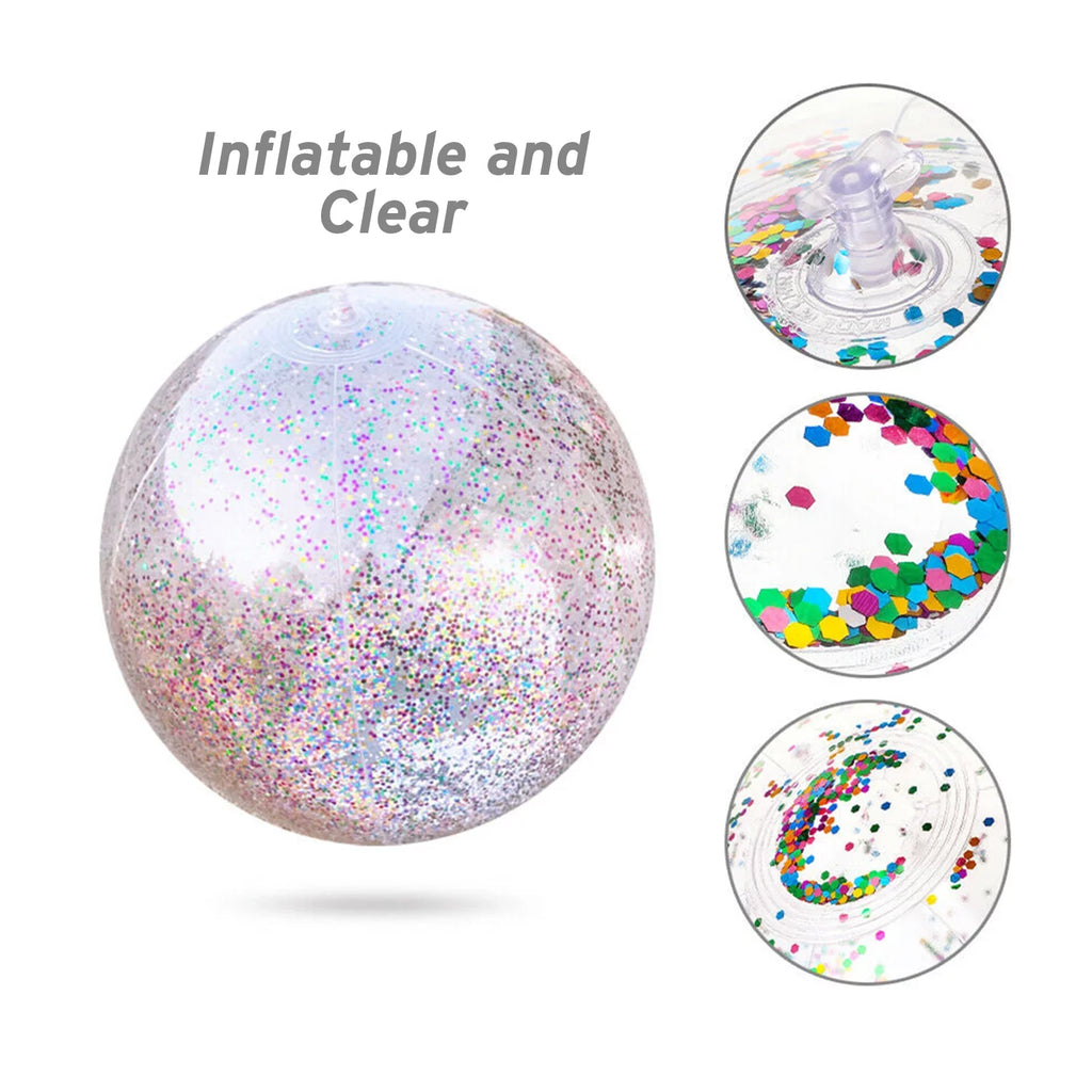 Junipel Inflatable Beach Glitter Ball with Confetti 16 & 24 Inch Premium Beach Theme Water Sand Toy for Beach Party Decoration, Pool Party Supplies Summer Beach Balls -Set of 6 |