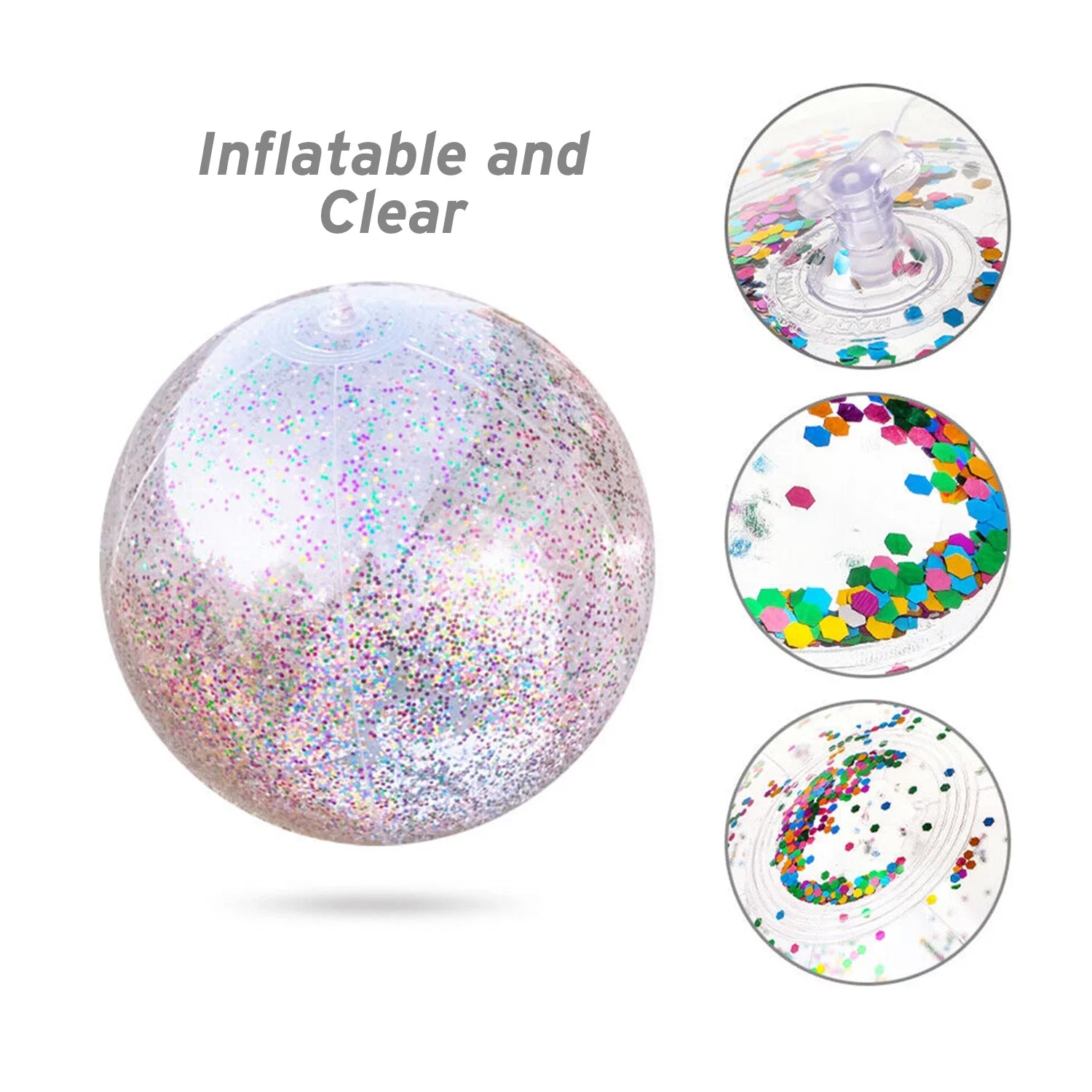 Junipel Inflatable Beach Glitter Ball with Confetti 16 & 24 Inch Premium Beach Theme Water Sand Toy for Beach Party Decoration, Pool Party Supplies Summer Beach Balls -Set of 6 |