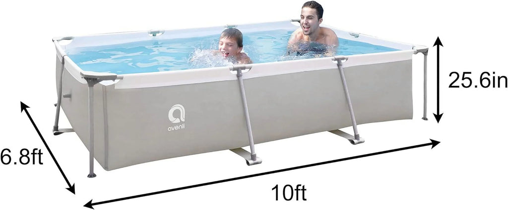 Outraveler Above Ground Swimming Pool Outdoor Rectangular Steel Frame Swimming Pool for Family, 10FT X 6.8FT