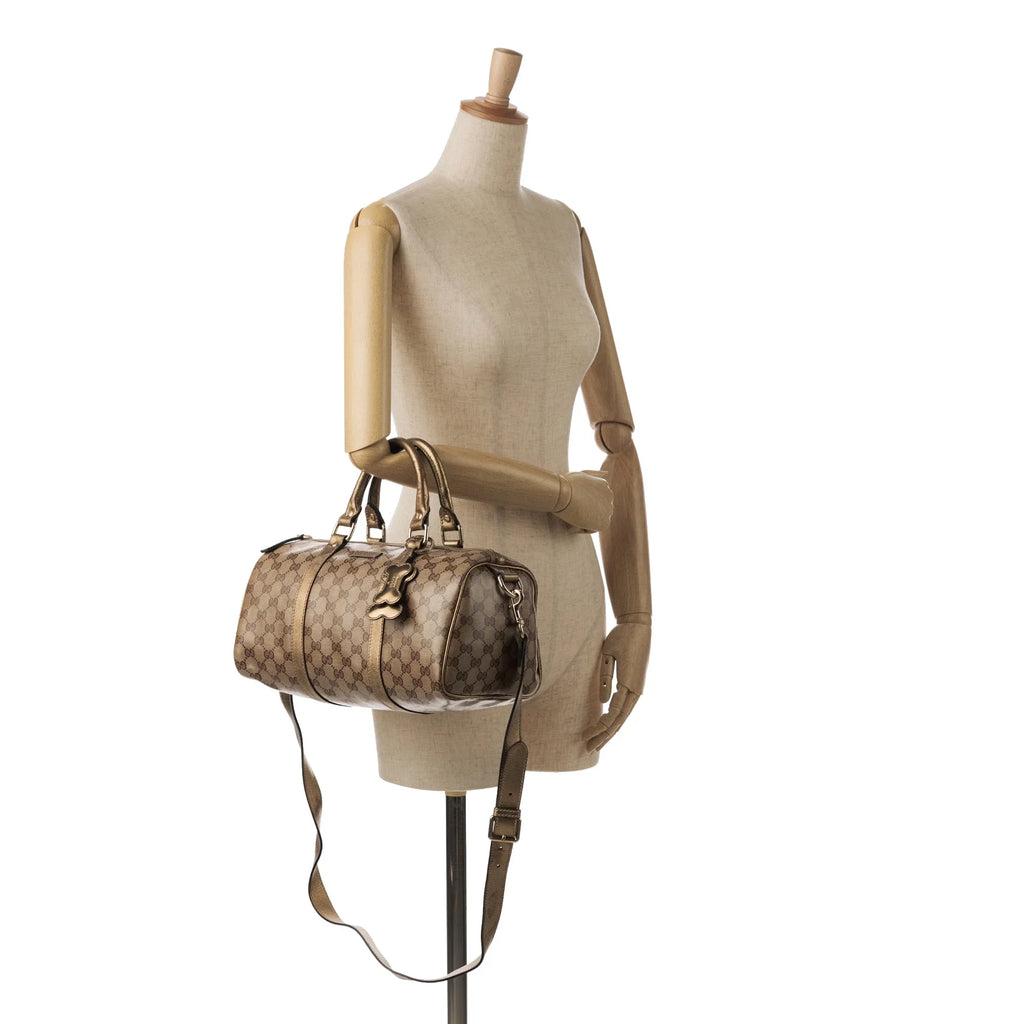 Pre-Owned Authenticated Gucci GG Crystal Joy Satchel Coated Canvas Fabric Brown Unisex (Fair)