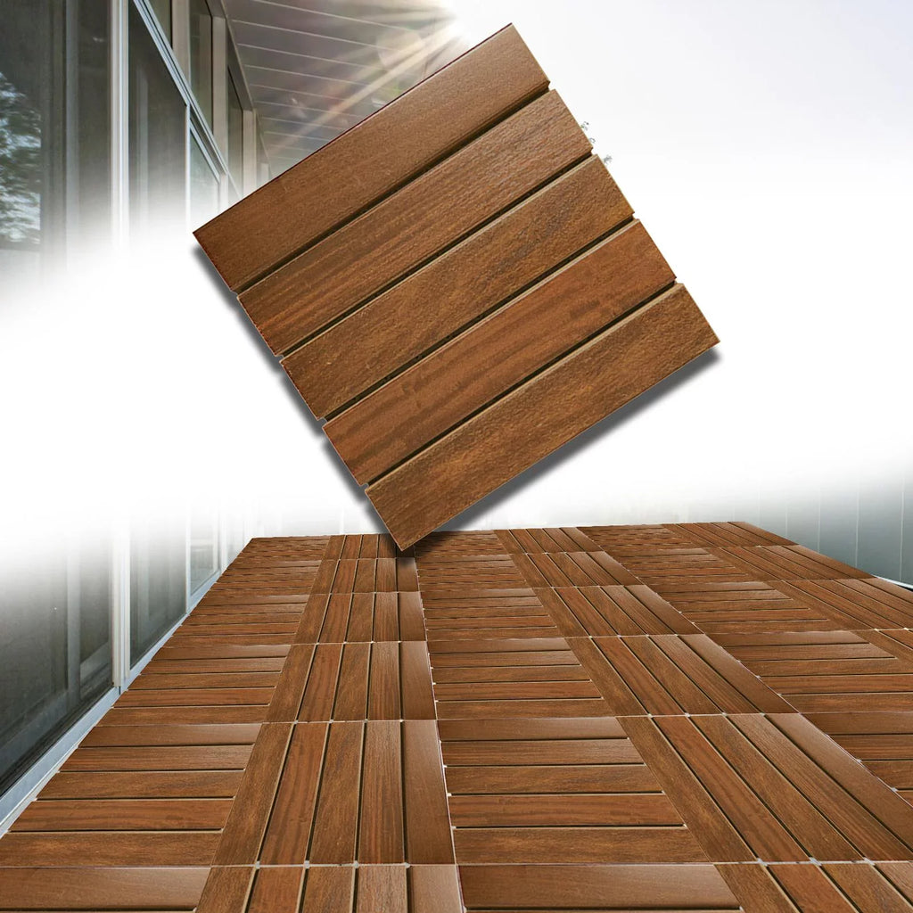 Outdoor Flooring Wooden Flooring Puzzle Interlocking Balcony Flooring Interlocking Deck Tiles for Outside Garden Balcony Walkway Indoor