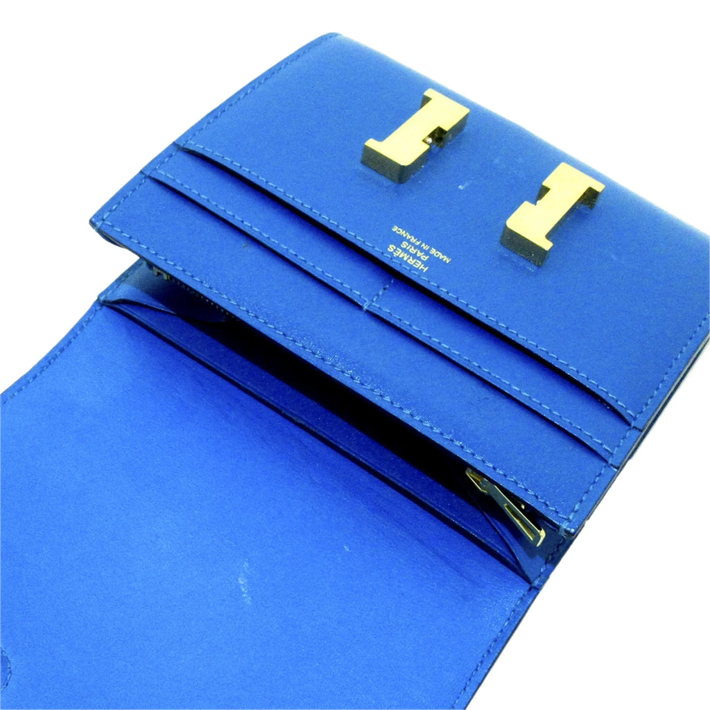 Pre-Owned Authenticated Hermès Constance Compact Wallet Calf Leather Blue Small Wallets Unisex (Good)