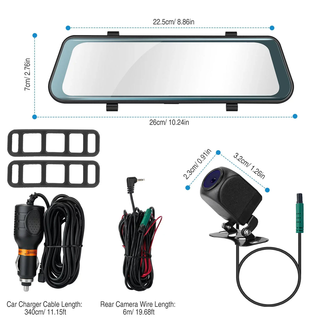 iNova FHD 1080P Car DVR Dash Camera 9.66In Vehicle Driving Recorder with G Sensor Parking Monitoring Seamless Recording