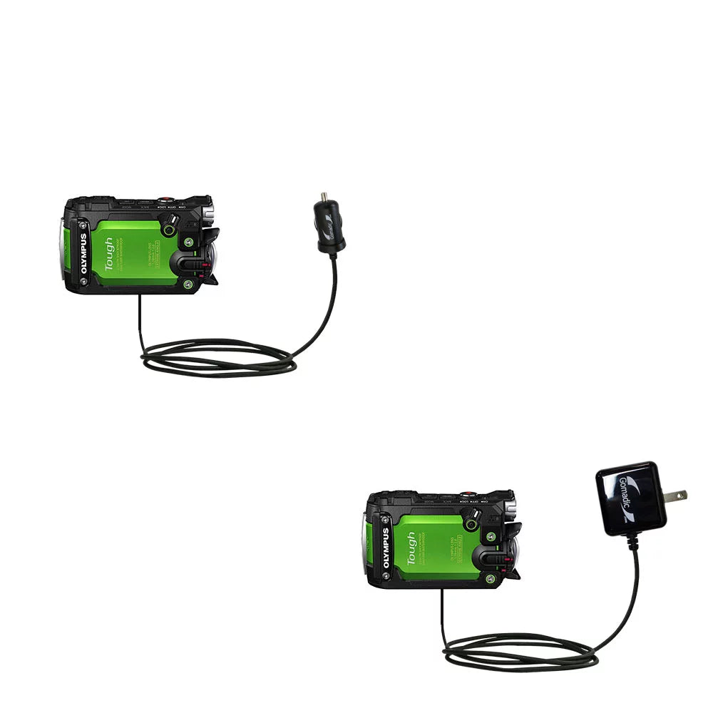 Gomadic Car and Wall Charger Essential Kit suitable for the Olympus Tough TG-Tracker - Includes both AC Wall and DC Car Charging Options with TipExcha